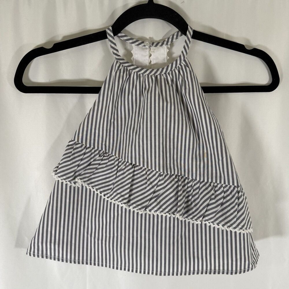 New Max Studio Kids Top 24M Grey White Striped Lightweight Lace Back